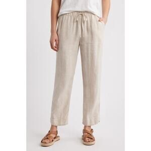 Caslon Women's Tapered Linen Pants Elastic Waist Flax Beige Size Large